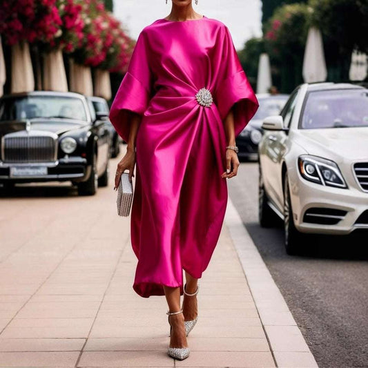 Women's Commuting Elegant Elegant Flower Beads Decorative Satin Design Dress - globaltradeleader