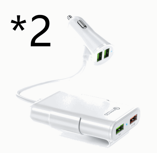 Compatible With Back Seat Car Charger QC3.0 2.4A3.1A 4 USB Car Charger With Cable A Clip