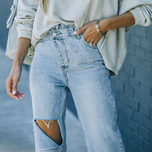 Hundreds Of Torn Edge Hole Casual Denim Pants