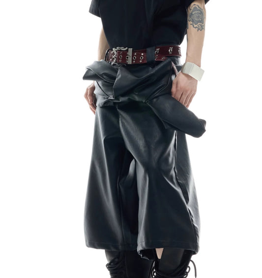 Niche Deconstruction Double-layer Design Sense Leather Pants Loose Style Shorts - globaltradeleader