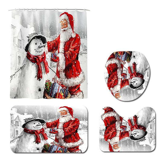 Christmas Decorative Printed Carpet Toilet Seat Cover Four-piece Set