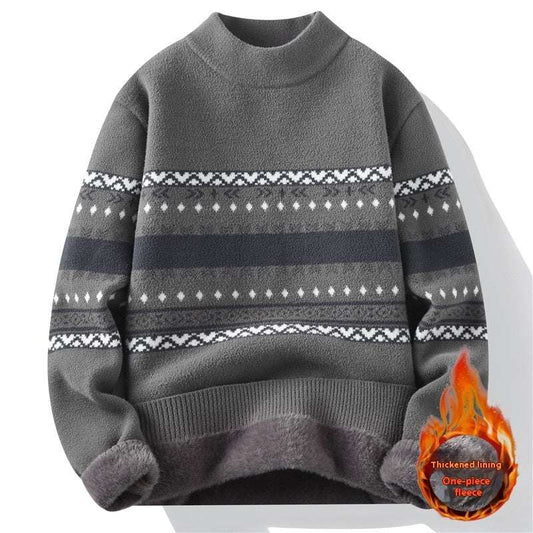 One-piece Velvet Sweater Men's Mock Neck Knitted Sweater Fashion Knitting Pullovers Men Autumn Winter Daily Casual Warm Pullover Sweaters Man - globaltradeleader