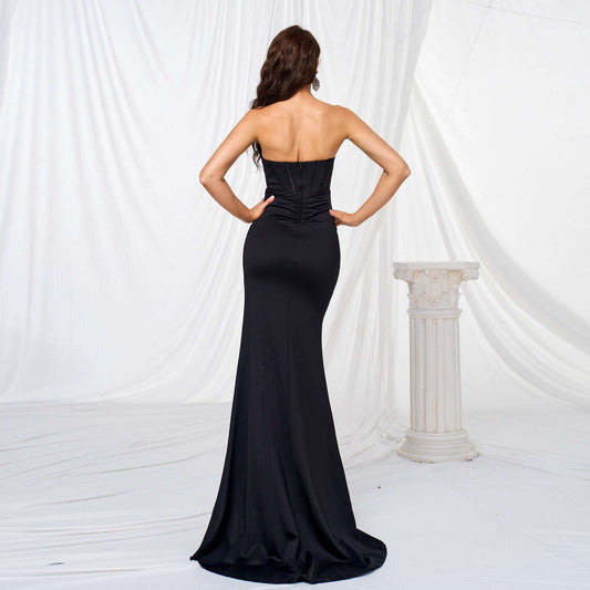 Elegant Chest-wrapped Off-neck Long Large Hem Evening Dress - globaltradeleader