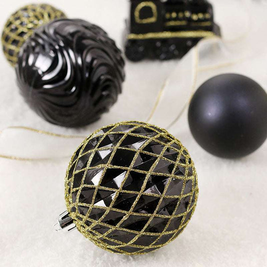 Black Gold Painted Christmas Ball Set Ornaments