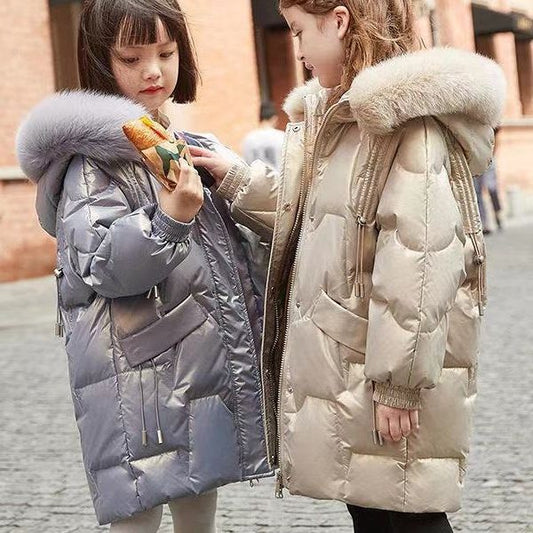Girls Winter Cotton Plus Thickening Plus Size Wool Collar Cotton-padded Jacket