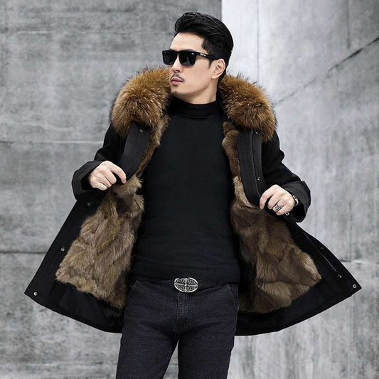 Fox Inner Pot Raccoon Hair Collar Fur Coat - globaltradeleader