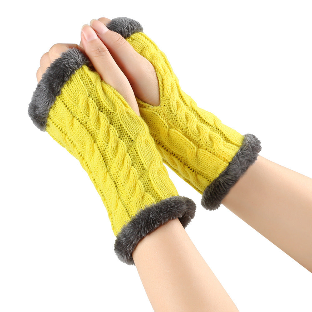 Winter Plush Gloves Twist Knitted Fingerless Fleece Gloves Women Warm Thickened Woolen Gloves - globaltradeleader