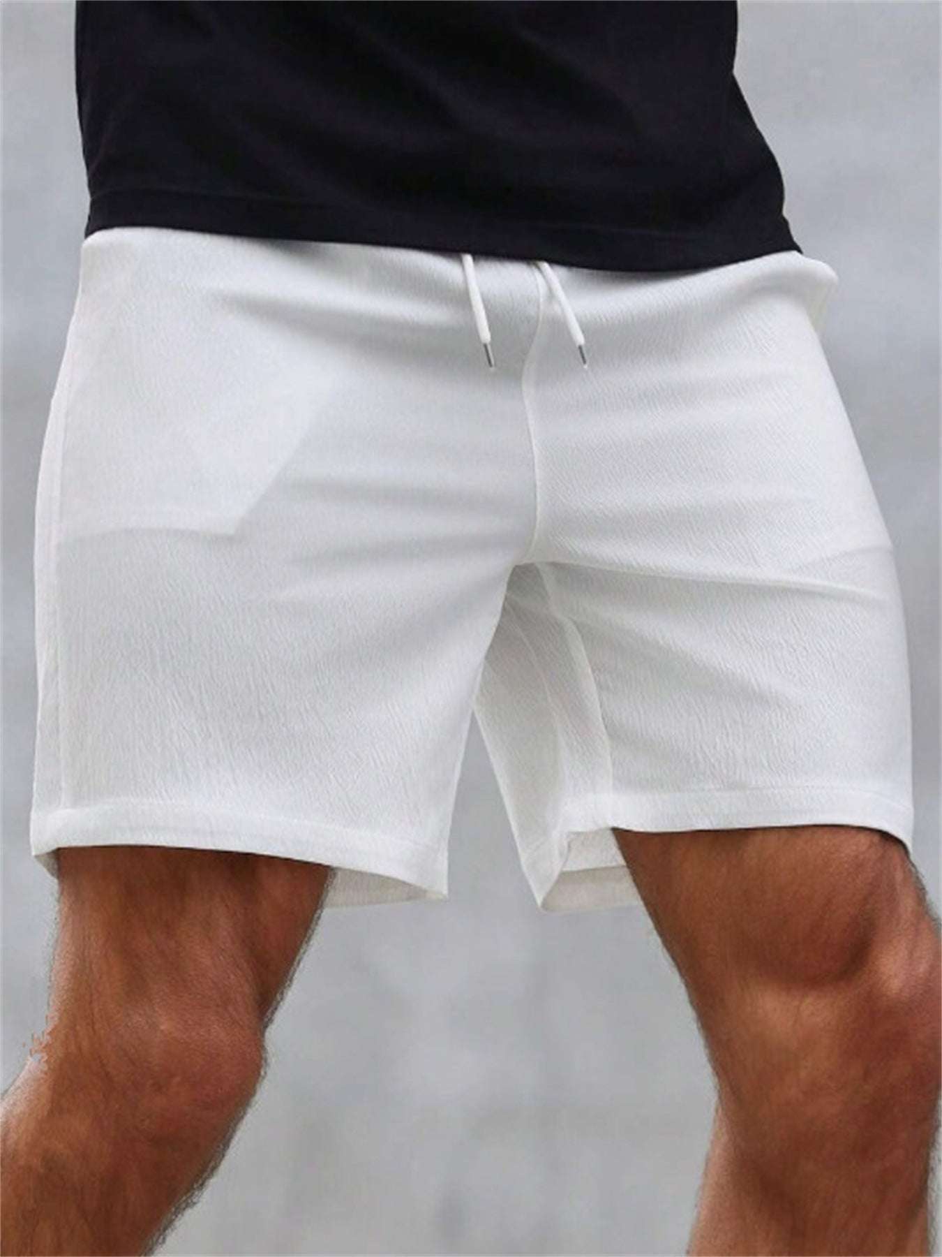 Drawstring Elastic Waist Breathable Solid Color Beach Shorts - globaltradeleader