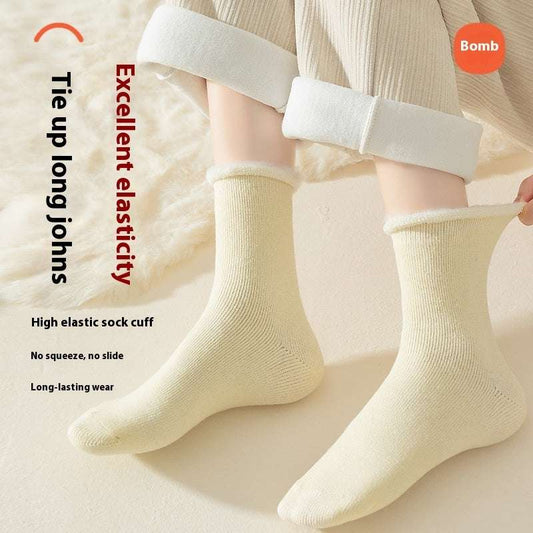 Women's Mid-calf Winter Fleece Lined Padded Warm Keeping Sleeping Floor Cashmere Socks - globaltradeleader
