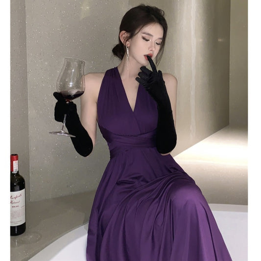 Purple Neck Hanging Dress For Women - globaltradeleader