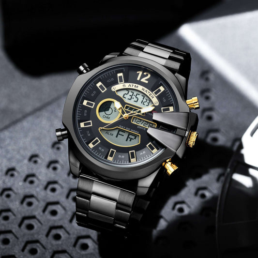 New Men's Double Display Alarm Clock Led Sports Steel Watch Waterproof - globaltradeleader