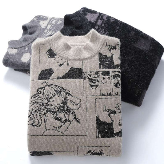 New Men's Warm Knit Sweater Personality Jacquard