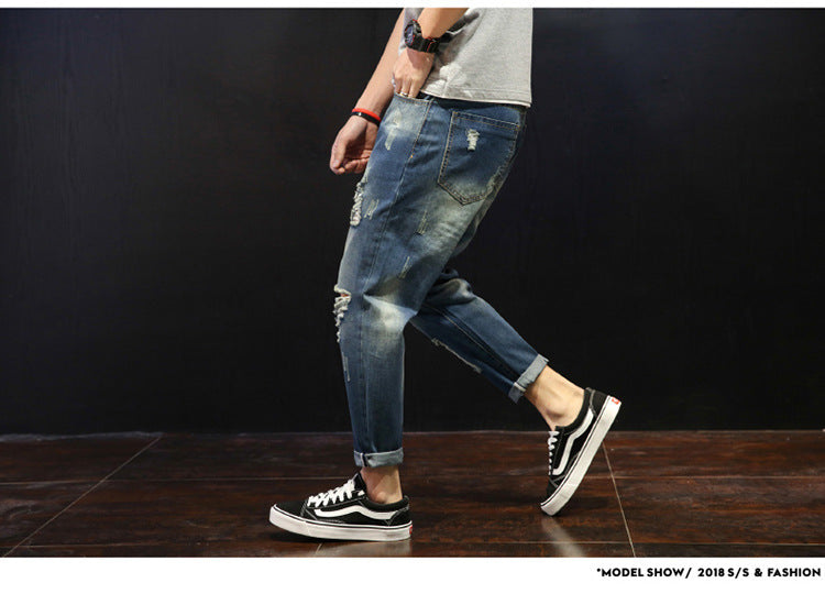 Men's Ripped Jeans Loose Overweight Man Plus Size Skinny Pants - globaltradeleader