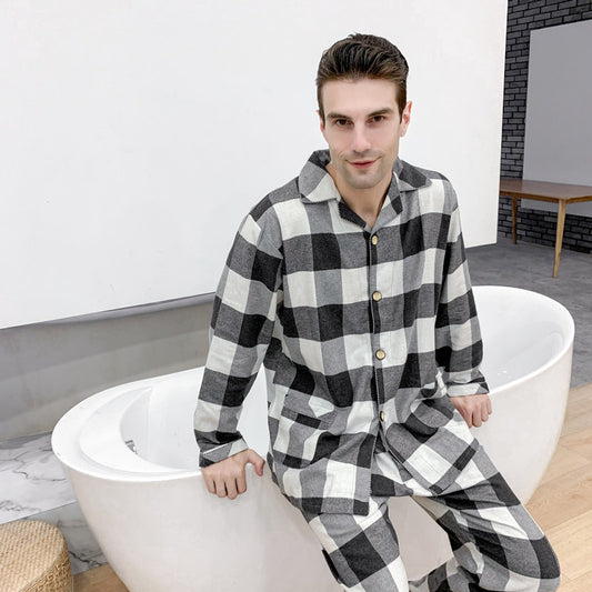 Men's Warm Cloth Flannel Pajama Suit