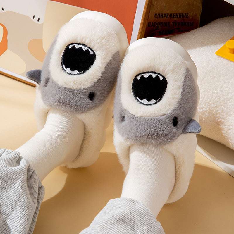 Shark Slippers Cute Cartoon Warm Winter Plush Fuzzy Shoes Women - globaltradeleader
