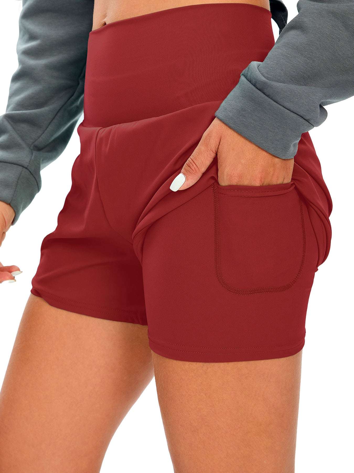 European And American Fitness Simple Casual Pants High Waist Pocket Anti-exposure Bottoming Yoga Shorts - globaltradeleader