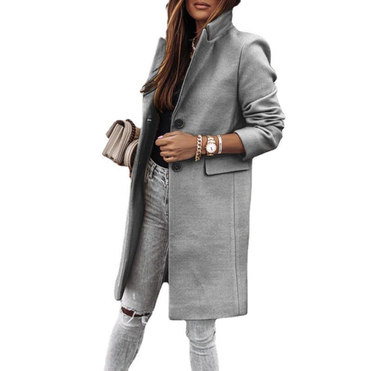 Simplicity Long Sleeve Button Woolen Coat Overcoat - globaltradeleader