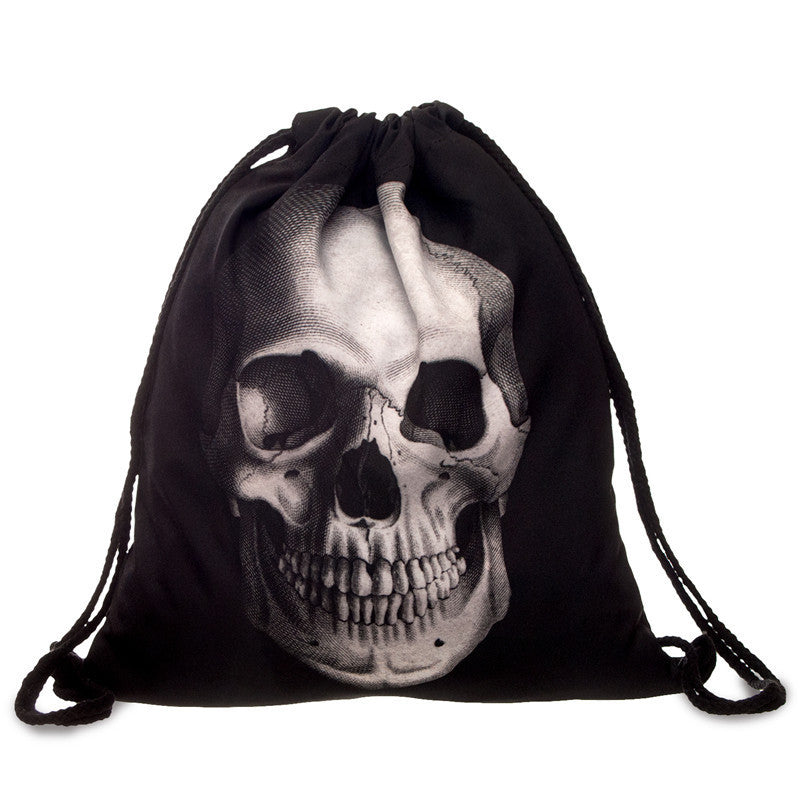 European And American 3D Digital Printing Skull Drawstring Bag Women's Backpack
