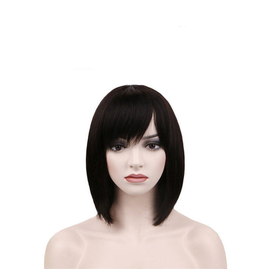 Wig Real Hair Ribbon Bangs Head Cover