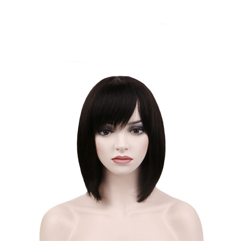 Wig Real Hair Ribbon Bangs Head Cover