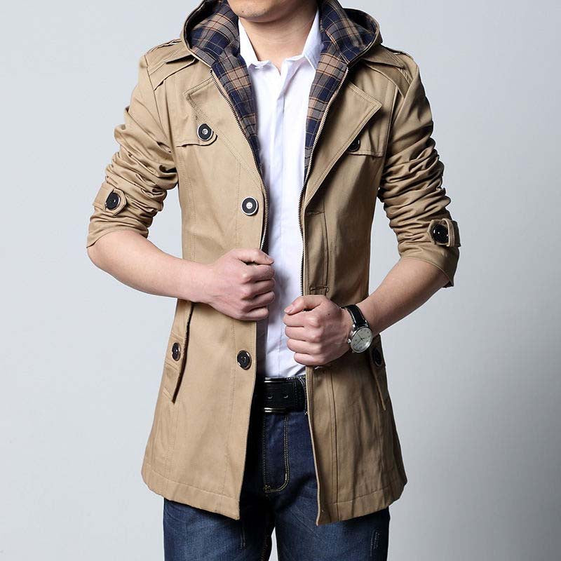 Men's Casual Mid-length Hooded Trench Coat