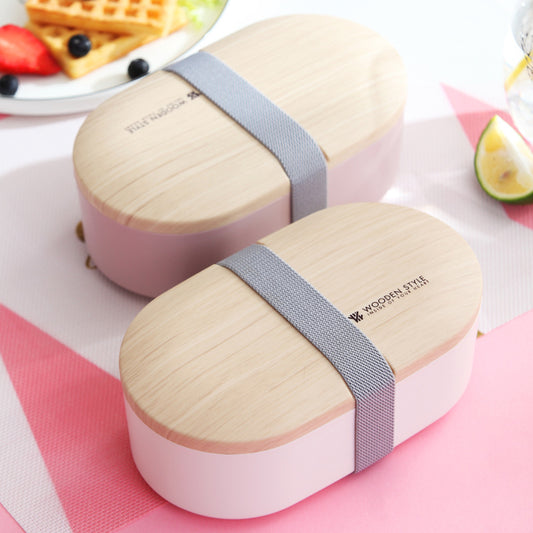Wooden Single-layer Oval Lunch Box Office Lunch Box Nordic Style With Tableware Lunch Box