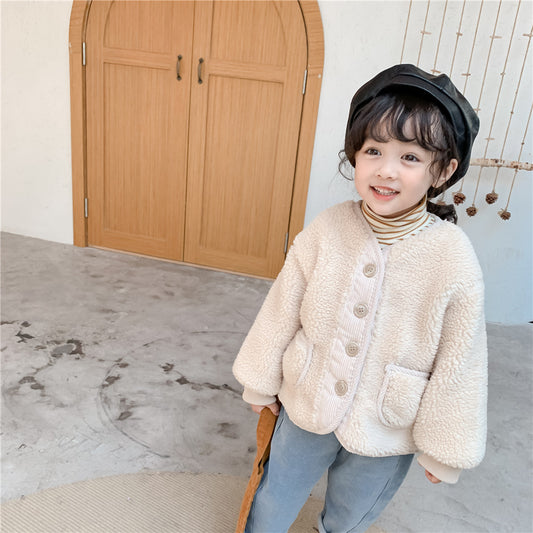 Children&#039;s Wool Sweaters Korean Children&#039;s Clothing Winter Lamb Wool Coats For Boys And Girls Thickened