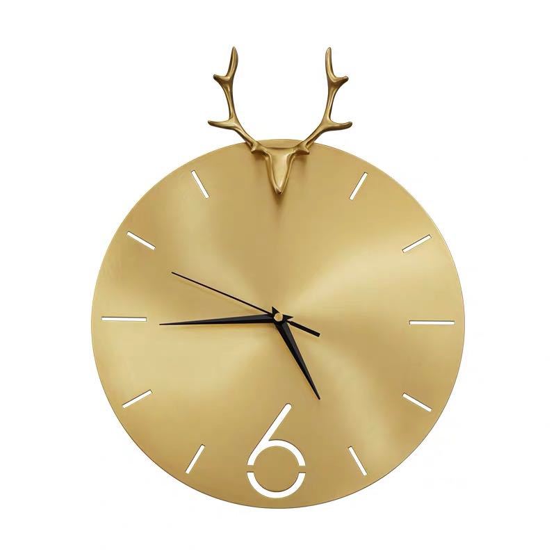 European Style Clock Pure Copper Round Deer Head Creative Wall Clock