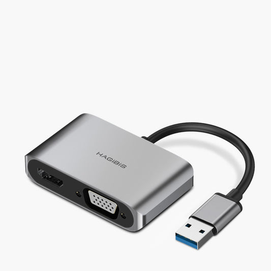 Hagibis USB 3.0 to HDMI-compatible VGA Adapter 4K HD Multi-Display 2in1 USB to HDMI-compatible Converter for Windows 7 8 0 OS