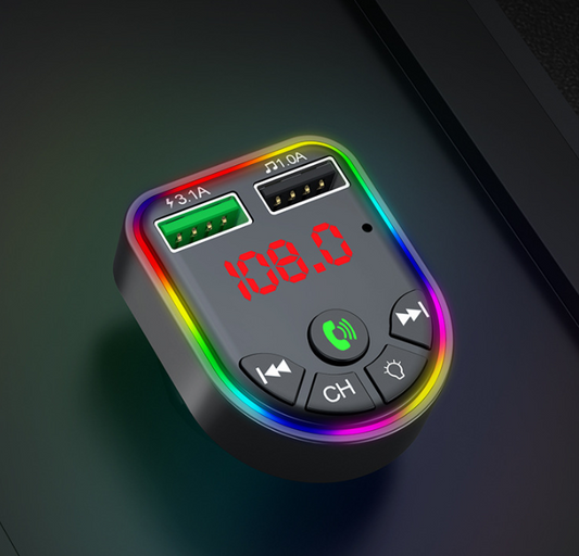 Car mp3 player car bluetooth car charger dual USB car cigarette lighter colorful atmosphere light