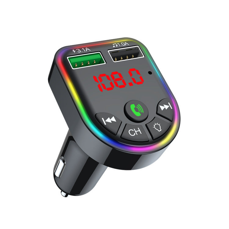 Car mp3 player car bluetooth car charger dual USB car cigarette lighter colorful atmosphere light