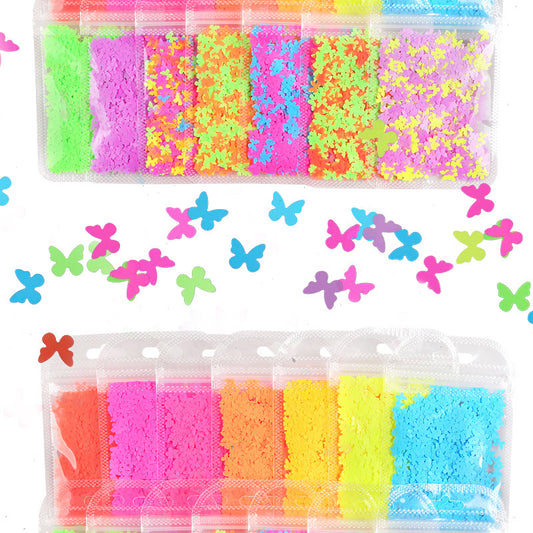 Multicolor Medium Butterfly Nail Sequins In Bone Bag