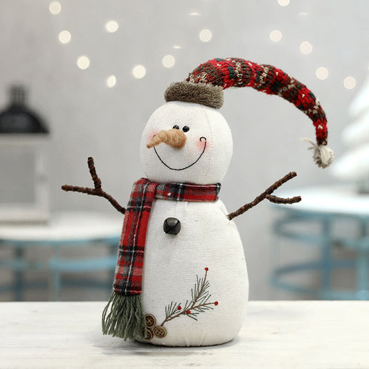 Christmas Decoration Plush Doll White Snowman Figurine Hooded Scarf