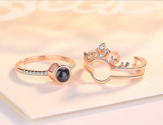 S925 Sterling Silver Vibrato 100 Languages I Love You Projection Open Ring Crown Two-in-one Memory Of Love