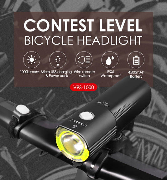 Waterproof Bicycle Bike Headlight 1000/1600/1800 Lumens Power Bank