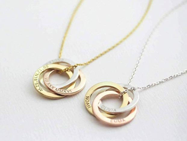Family Necklace Personalized Gift Linked Circle Necklace Custom Children Name Rings Eternity Necklace Mother Gift