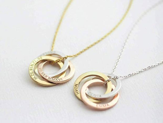 Family Necklace Personalized Gift Linked Circle Necklace Custom Children Name Rings Eternity Necklace Mother Gift
