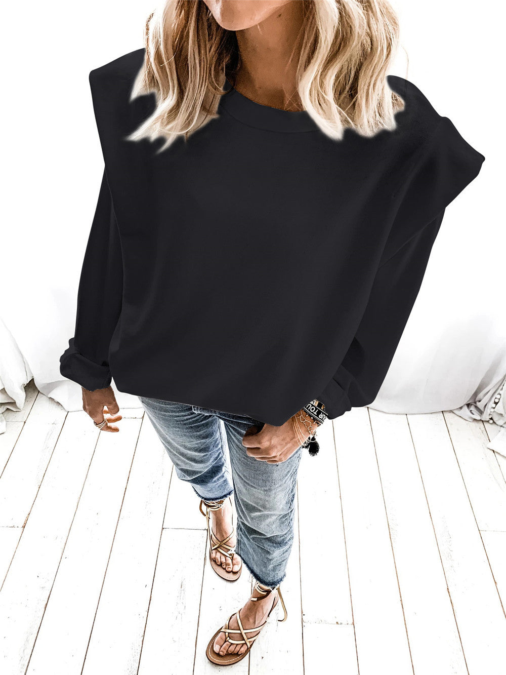 Women's Autumn And Winter Long Sleeve Padded Shoulder Casual Loose Sweatshirt