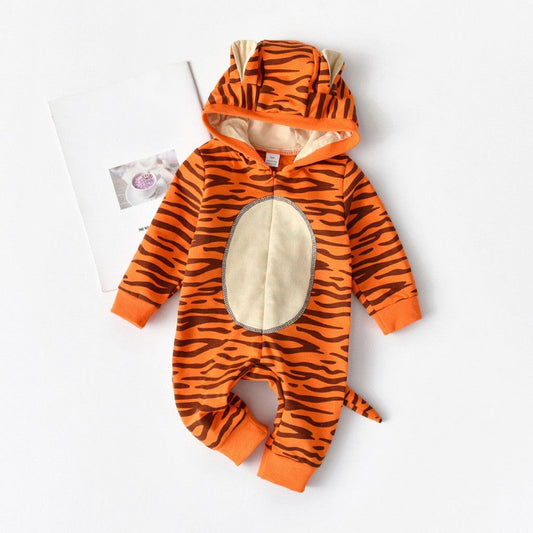 Full Moon Suit European And American Style Ins Explosion Model Super Cute Tiger Shape Hooded Tail Long-sleeved Romper Romper Special Offer