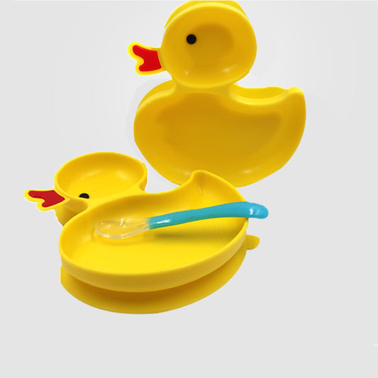 New Silicone Dinner Plate Children's Dinner Plate Suction Cup One-piece Partition Tableware Baby Yellow Duck Complementary Food Bowl Non-slip Drop