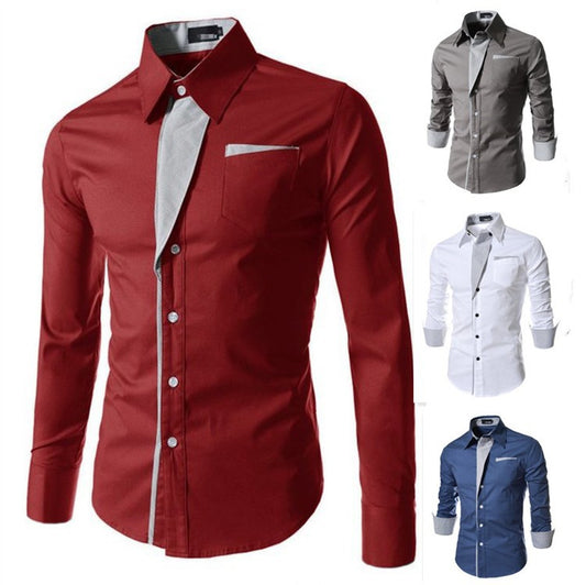 New Men's Clothing Men's Striped Decoration Long-sleeved Color Matching Slim-fit Shirt Four Colors Into A20
