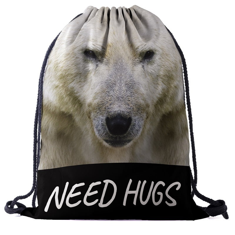 Drawstring Pocket 3d Digital Printed Animal Drawstring Bag Storage Drawstring Bag