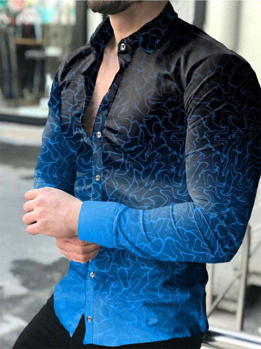 New Street Fashion European And American Youth Long Sleeve Shirt 3D Printed Casual Slim Fit Men Irregular Pattern Print