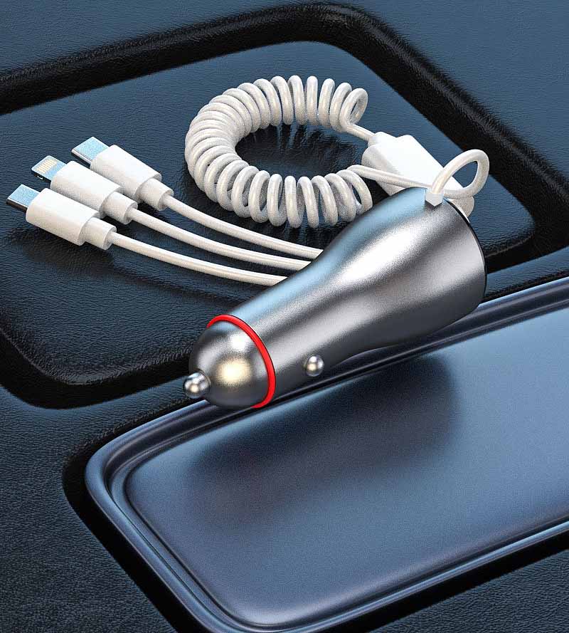 Multifunctional Dual Usb One With Three Wire Charger