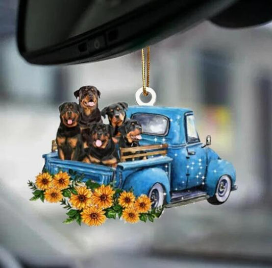 Hot Sale Happy Puppy Sunflower Truck Acrylic Car Pendant Hanging Ornament Interior Decor For Vehicle Interior Decoration