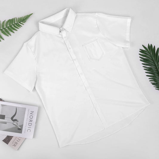 Lapel Tie Pocket Short Sleeve Shirt