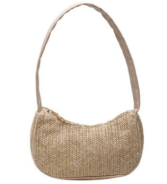 Ladies Fashion One Shoulder Straw Bucket Bag