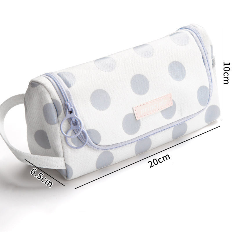 Canvas Pencil Case Large Capacity Simple Girl Japanese Cute Girl Heart Stationery Box Korean Pencil Case Multi-function