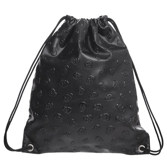 Leather Drawstring Pocket Pu Backpack Pure Black Skull Storage Gift Bag