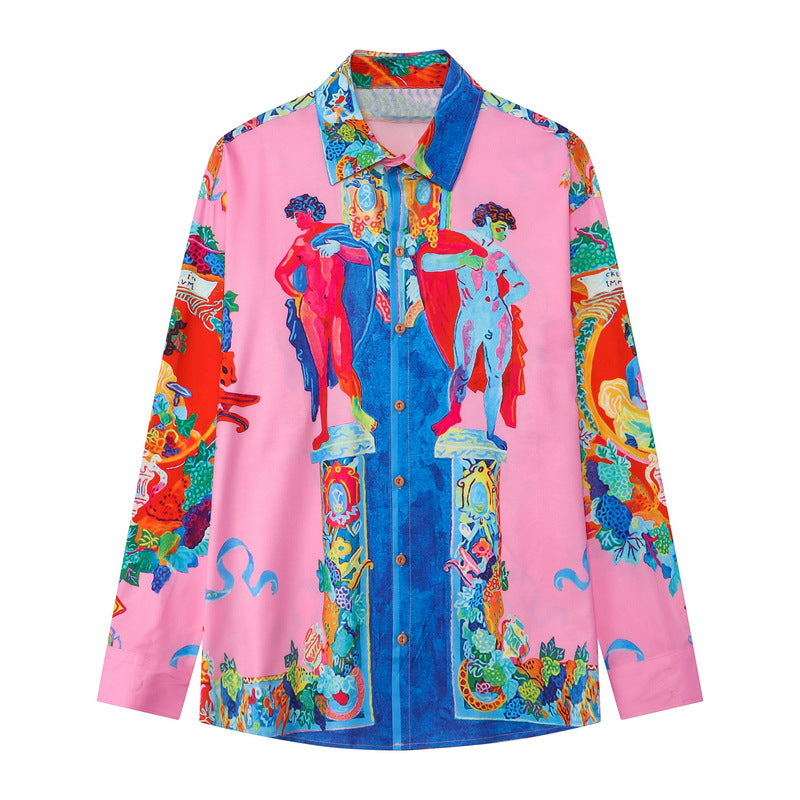 Vintage Digital Printing Long-sleeved Shirt